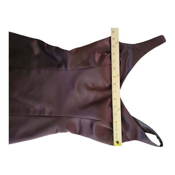 Jordan Fashions Brown Satin Evening Gown Size 0 Formal Prom Dress High-Low Back - Picture 7 of 10